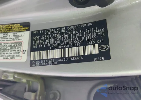 2005 Toyota Camry Xle from USA, damaged, VIN 4T1BE30KX5U103760